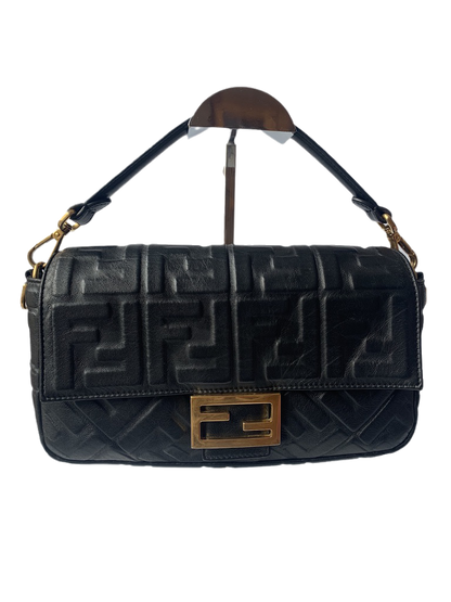 Fendi Baguette Black Leather 3D FF Motif Crossbody bag Medium