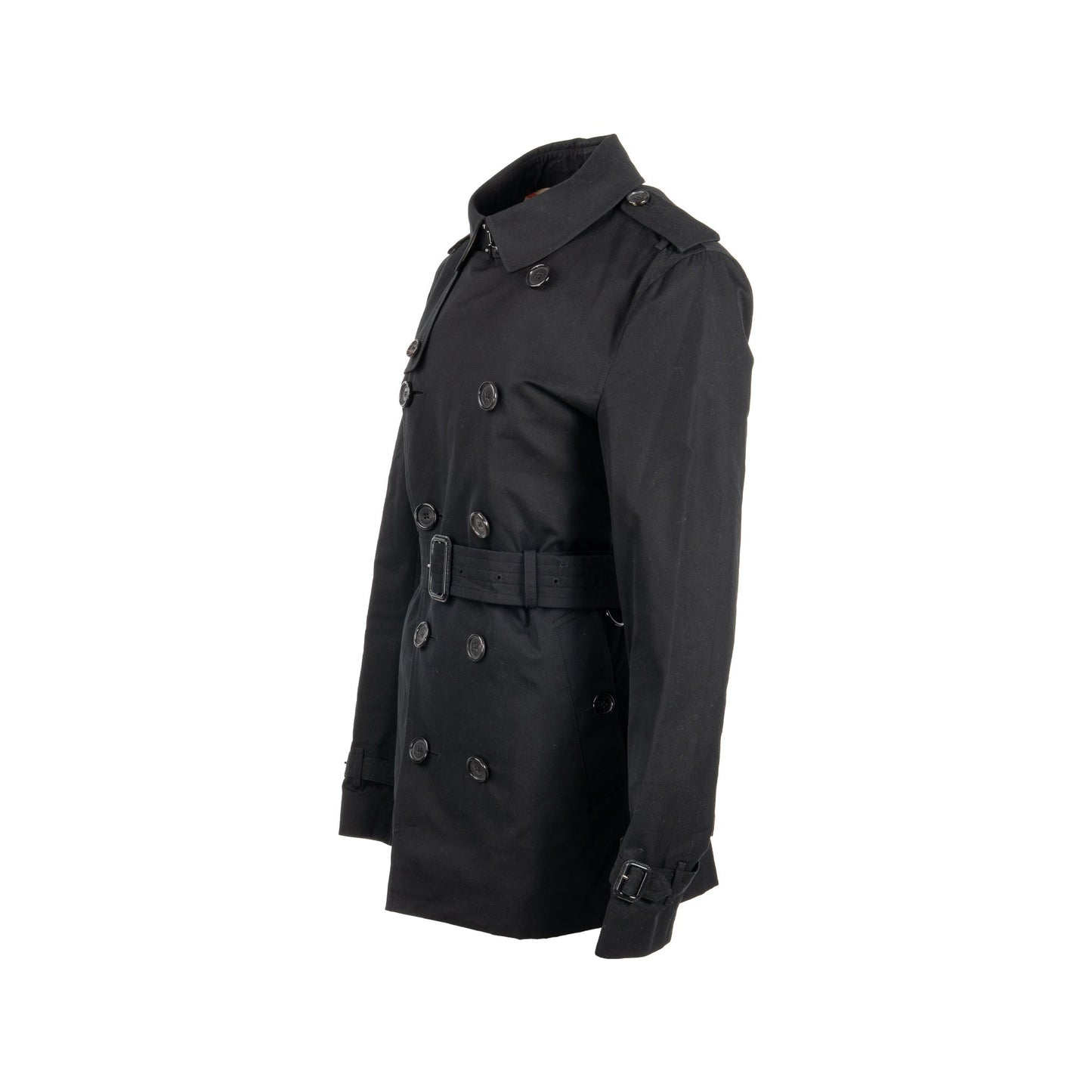 Burberry Size 48 Sandringham Short Trench Coat Cotton Black