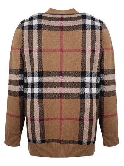 Luxury Burberry Check Wool Cashmere Cardigan Brown