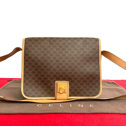 CELINE Shoulder Bag Leather, PVC Brown Macadam Blason Triomphe Pattern Women