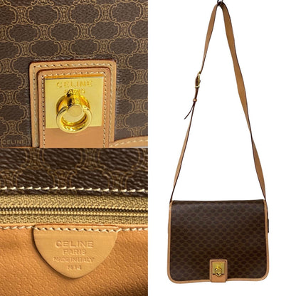 CELINE Shoulder Bag Leather, PVC Brown Macadam Blason Triomphe Pattern Women