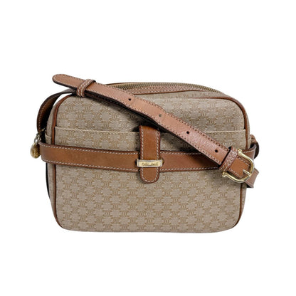 CELINE Shoulder Bag PVCx leather Brown Macadam Blazon logo Women