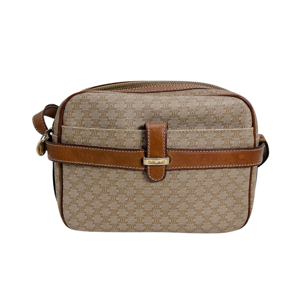 CELINE Shoulder Bag PVCx leather Brown Macadam Blazon logo Women