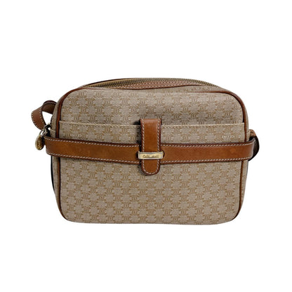 CELINE Shoulder Bag PVCx leather Brown Macadam Blazon logo Women