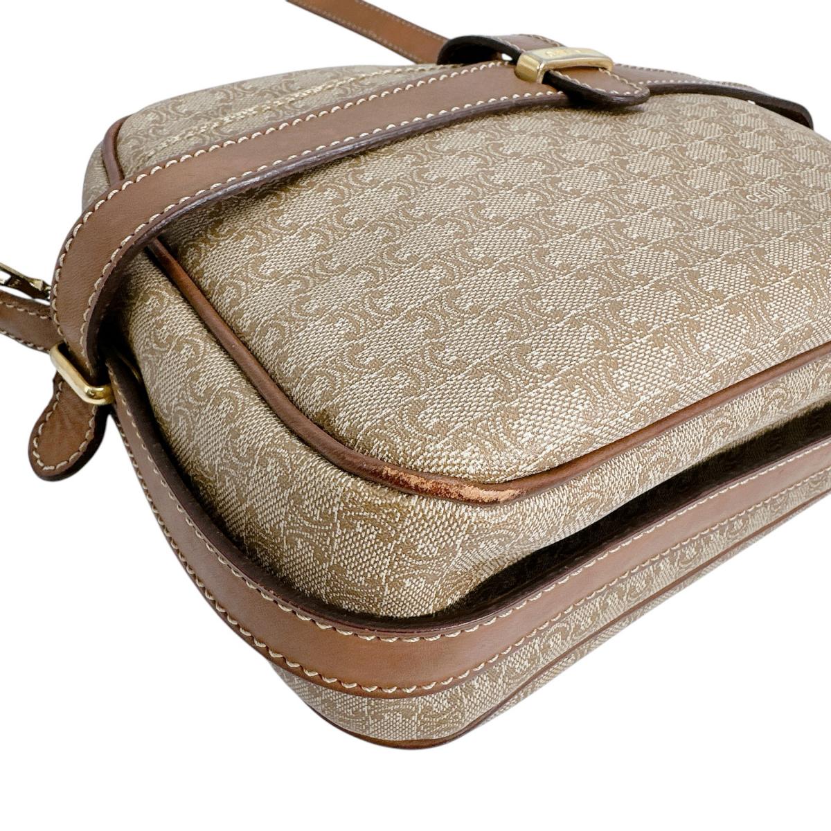 CELINE Shoulder Bag PVCx leather Brown Macadam Blazon logo Women