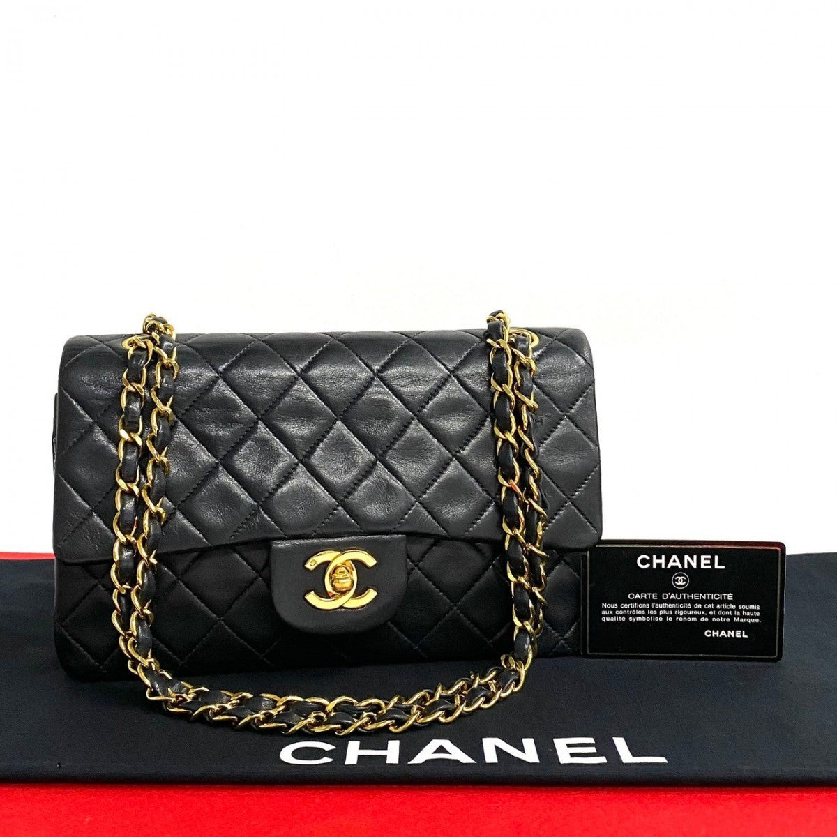 CHANEL Shoulder Bag lambskin black Double flap Matrasse Women