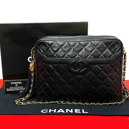 CHANEL Shoulder Bag lambskin black COCO Mark Tassel Matrasse Women