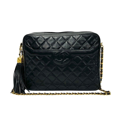 CHANEL Shoulder Bag lambskin black COCO Mark Tassel Matrasse Women