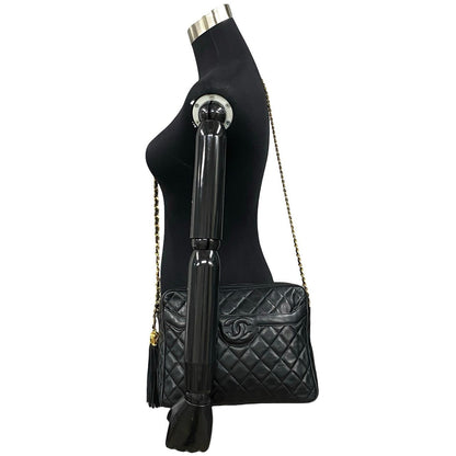 CHANEL Shoulder Bag lambskin black COCO Mark Tassel Matrasse Women