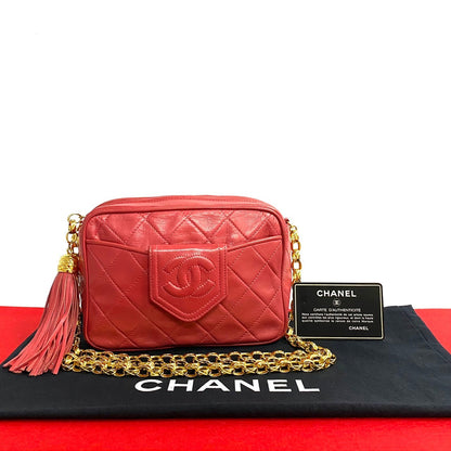 CHANEL Shoulder Bag lambskin pink COCO Mark Tassel Matrasse Women