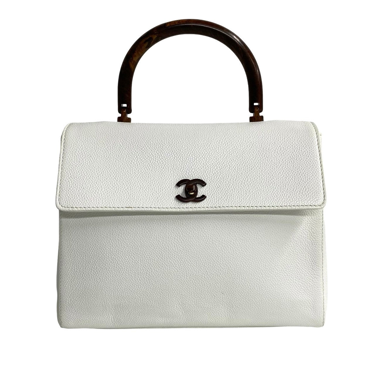 CHANEL Handbag Matt caviar skin white