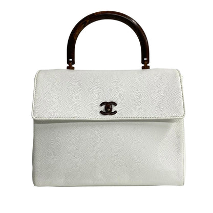 CHANEL Handbag Matt caviar skin white