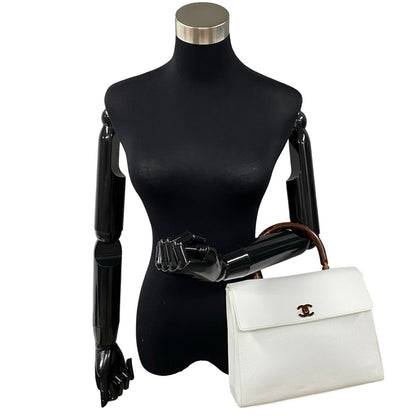 CHANEL Handbag Matt caviar skin white