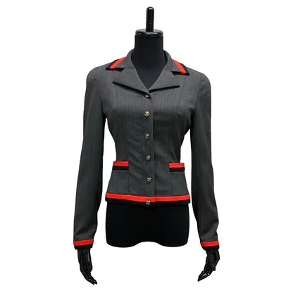 CHANEL tailored jacket Silk, Polyurethane gray COCO Mark Women 36