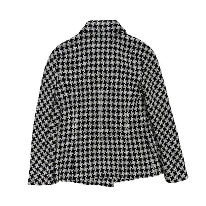 CHANEL tailored jacket Silk, Metal white COCO Mark Houndstooth Pattern Women 36
