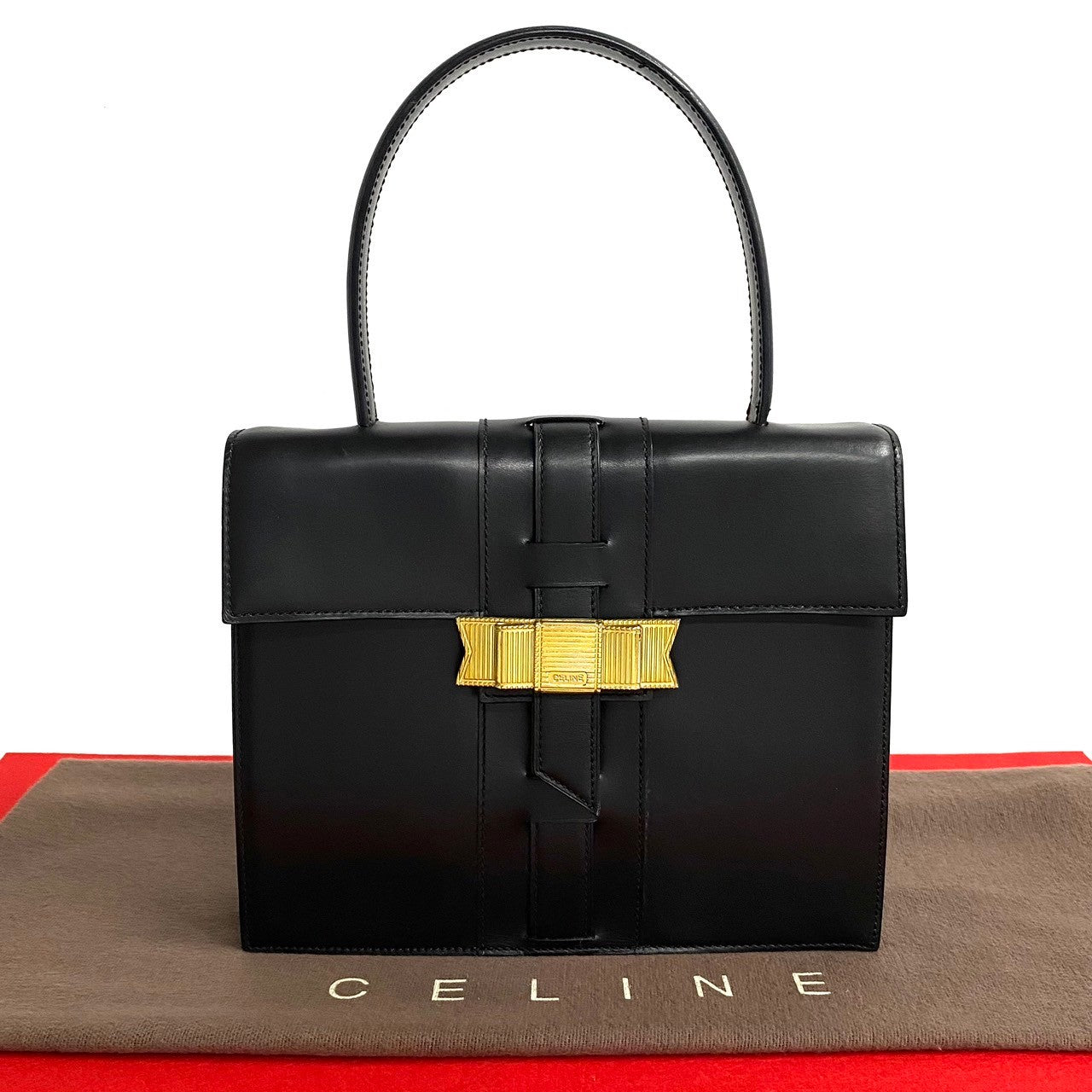 CELINE Handbag Calfskin, Leather black Ribbon logo Metal Women