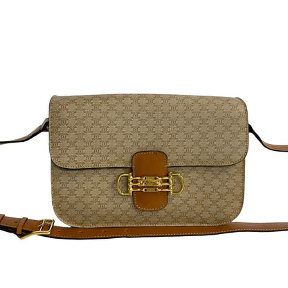 CELINE Shoulder Bag Leather, PVC Brown Macadam Blason Pattern Women