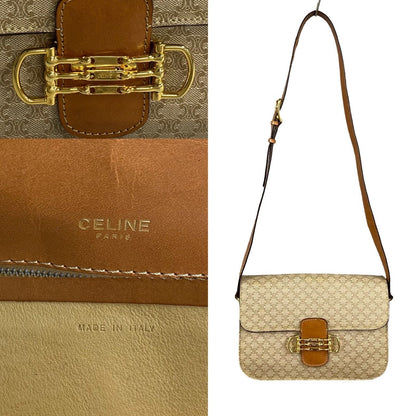 CELINE Shoulder Bag Leather, PVC Brown Macadam Blason Pattern Women