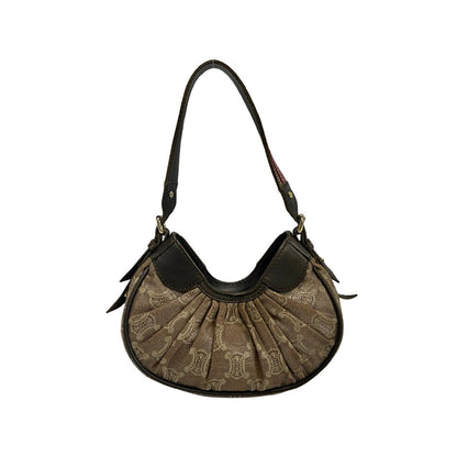 CELINE Handbag Leather, Canvas Brown Triomphe logo Pattern Women