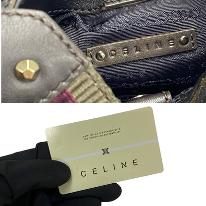 CELINE Handbag Leather, Canvas Brown Triomphe logo Pattern Women