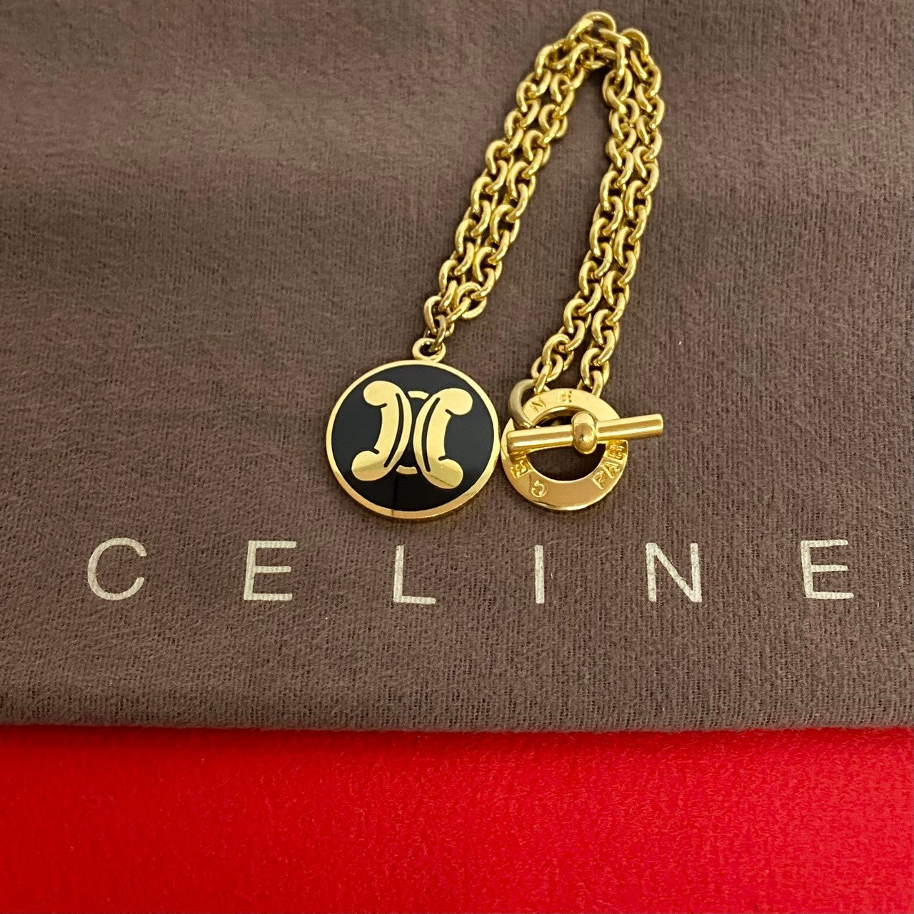 CELINE Necklace Gold Plated black Triomphe Necklace Women
