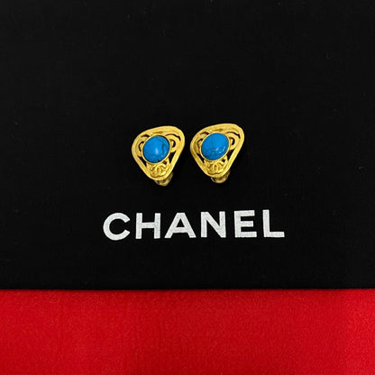 CHANEL Earring Gold Plated, Turquoise blue COCO Mark Women