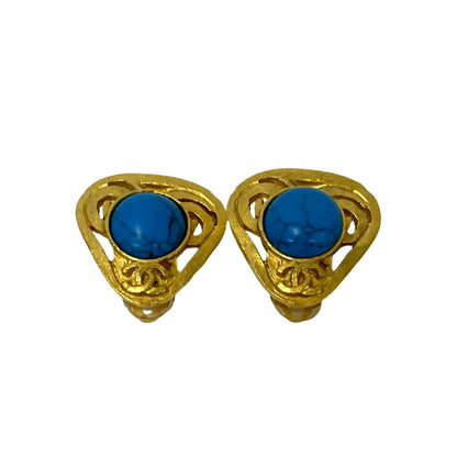 CHANEL Earring Gold Plated, Turquoise blue COCO Mark Women