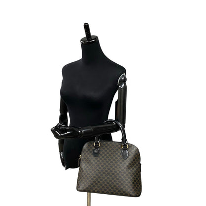 CELINE Handbag Leather, PVC black Macadam Blason Triomphe Pattern Women