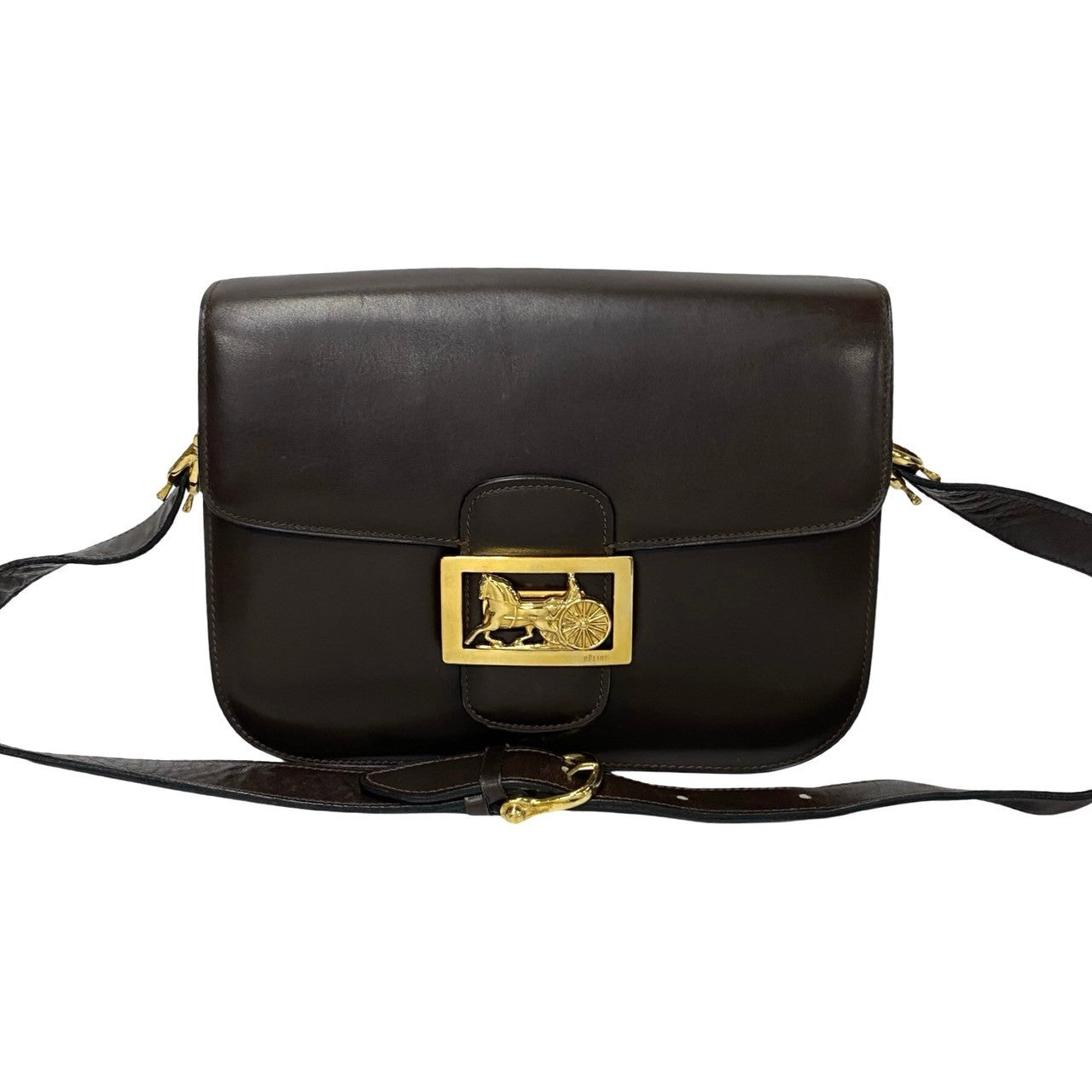 CELINE Shoulder Bag leather Brown Carriage Metal Women