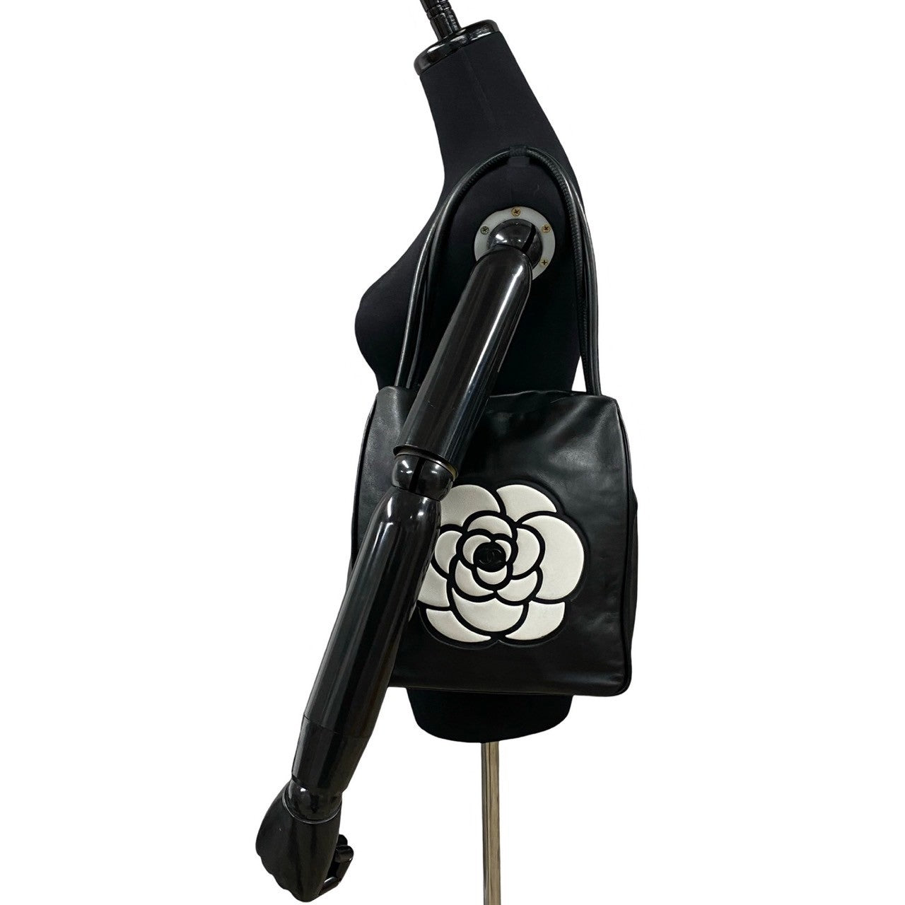 CHANEL Tote Bag lambskin black Camellia logo Women