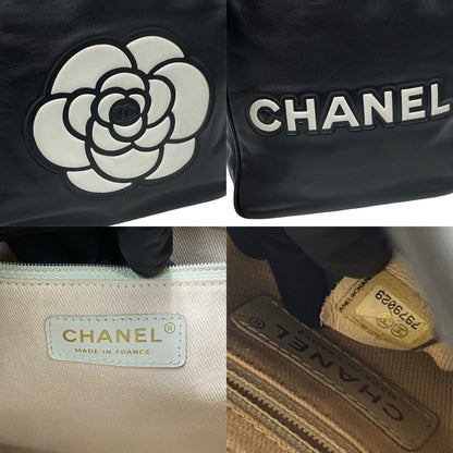 CHANEL Tote Bag lambskin black Camellia logo Women