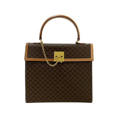 CELINE Handbag Leather, PVC Brown Macadam Blason Triomphe Pattern logo ring Metal Women