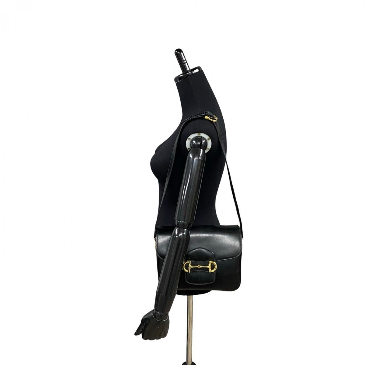 CELINE Shoulder Bag leather black Horsebit Metal Women