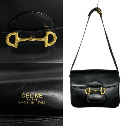 CELINE Shoulder Bag leather black Horsebit Metal Women