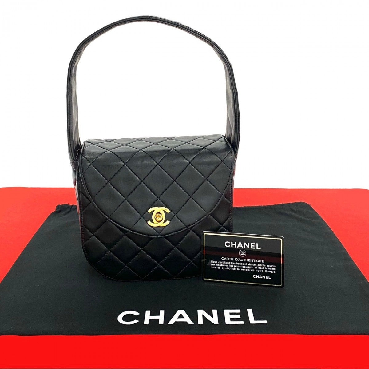 CHANEL Handbag lambskin black COCO Mark Matrasse Women
