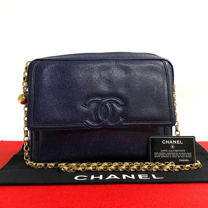 CHANEL Shoulder Bag Matt caviar skin Navy COCO Mark Women