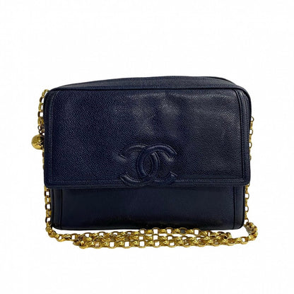 CHANEL Shoulder Bag Matt caviar skin Navy COCO Mark Women