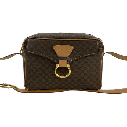 CELINE Shoulder Bag Leather, PVC Brown Macadam Blason Triomphe logo Pattern Women