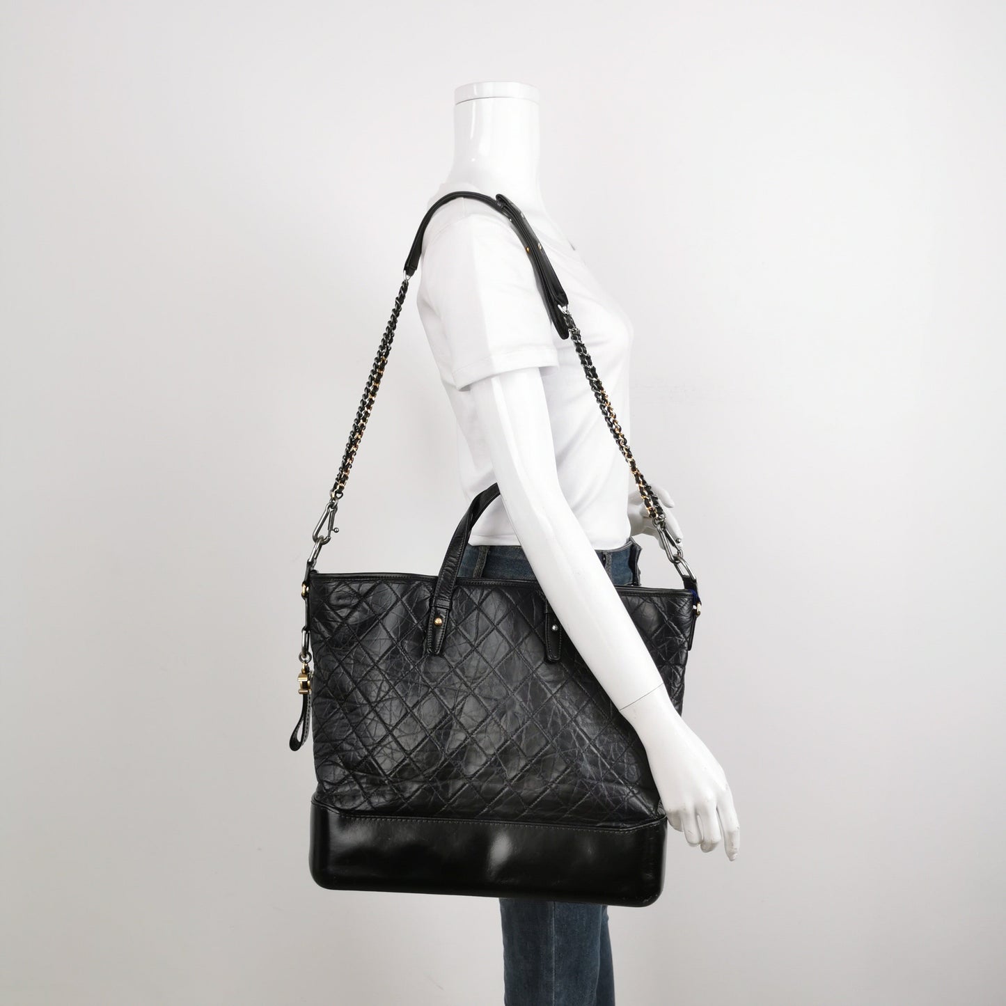 Chanel Gabrielle Large Tote Black Crumbled Calfskin Leather Silver Hardware