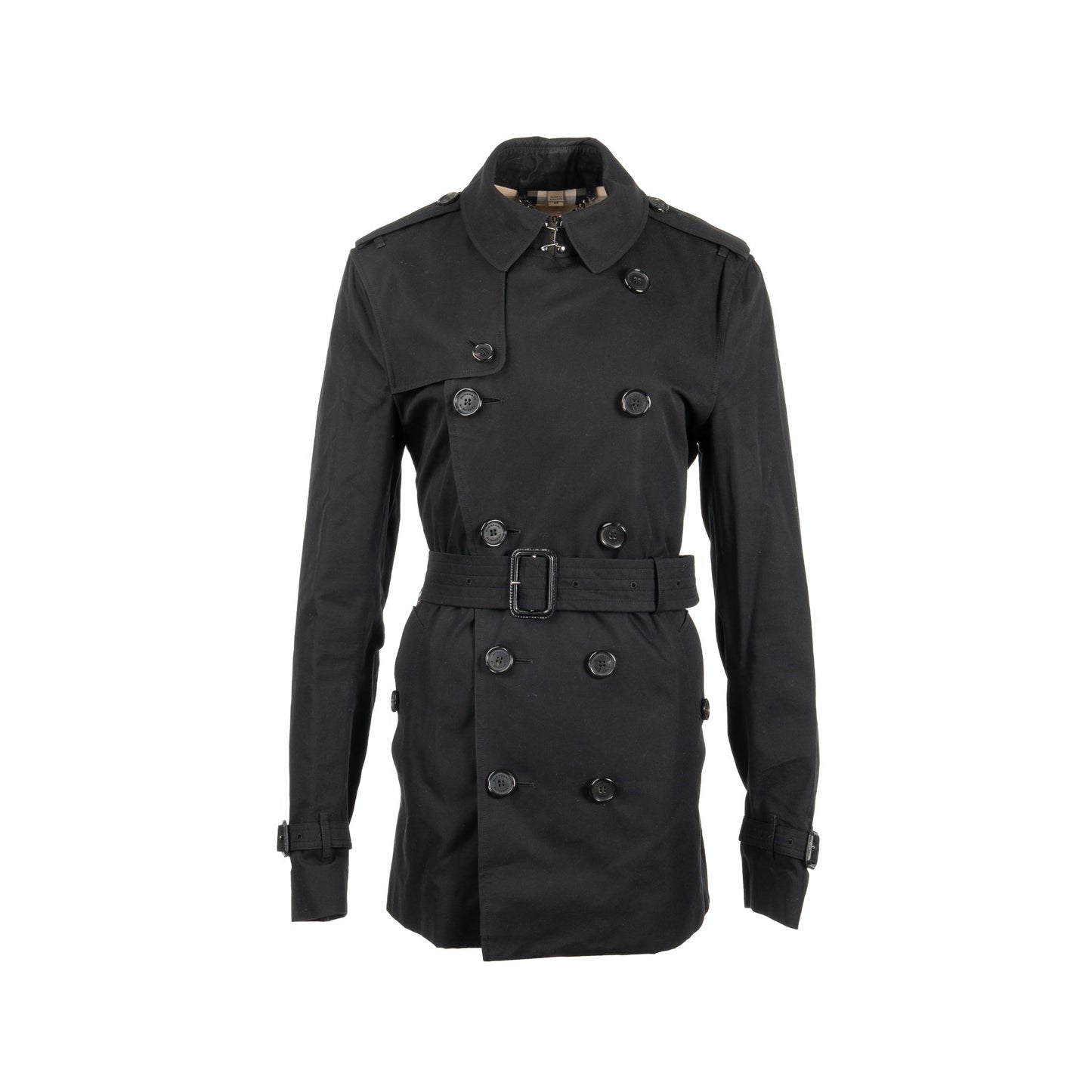Burberry Size 48 Sandringham Short Trench Coat Cotton Black