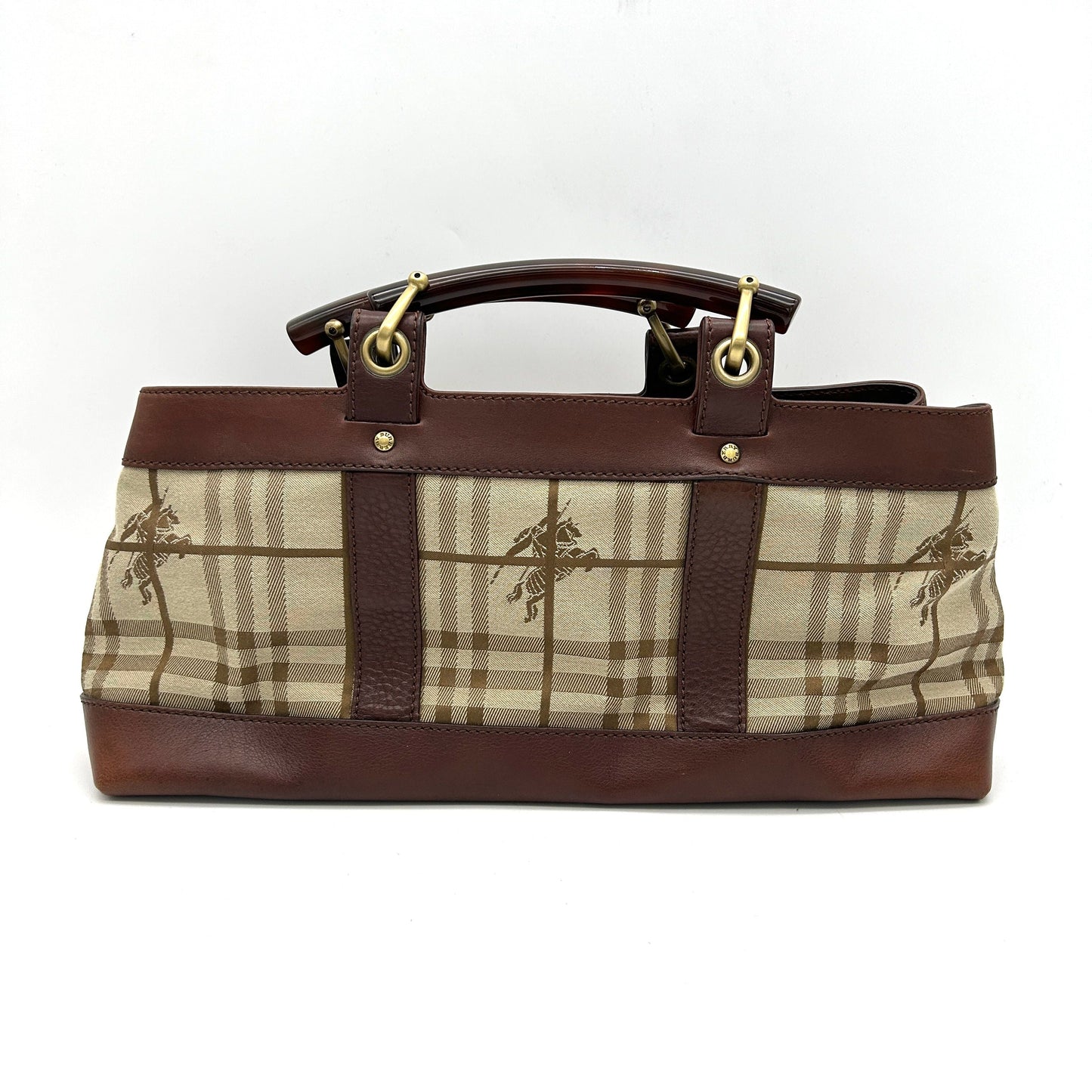 Luxury Burberry Brown/Beige Haymarket Check Canvas and Leather Middle Zip Tote bb5526cc