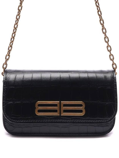 Luxury Balenciaga Trending 2025 Gossip BB Logo Crocodile Chain Shoulder Bag Black