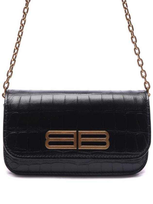 Luxury Balenciaga Trending 2025 Gossip BB Logo Crocodile Chain Shoulder Bag Black