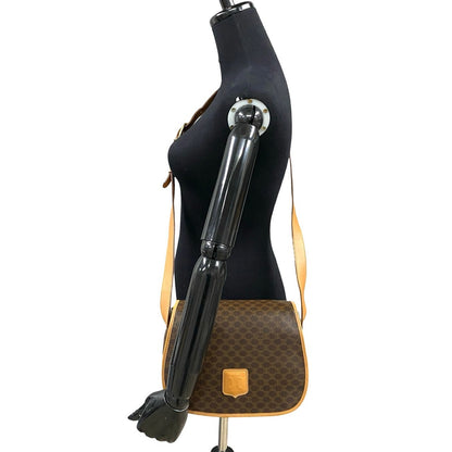 CELINE Shoulder Bag Leather, PVC Brown Macadam Blason Triomphe Pattern Women