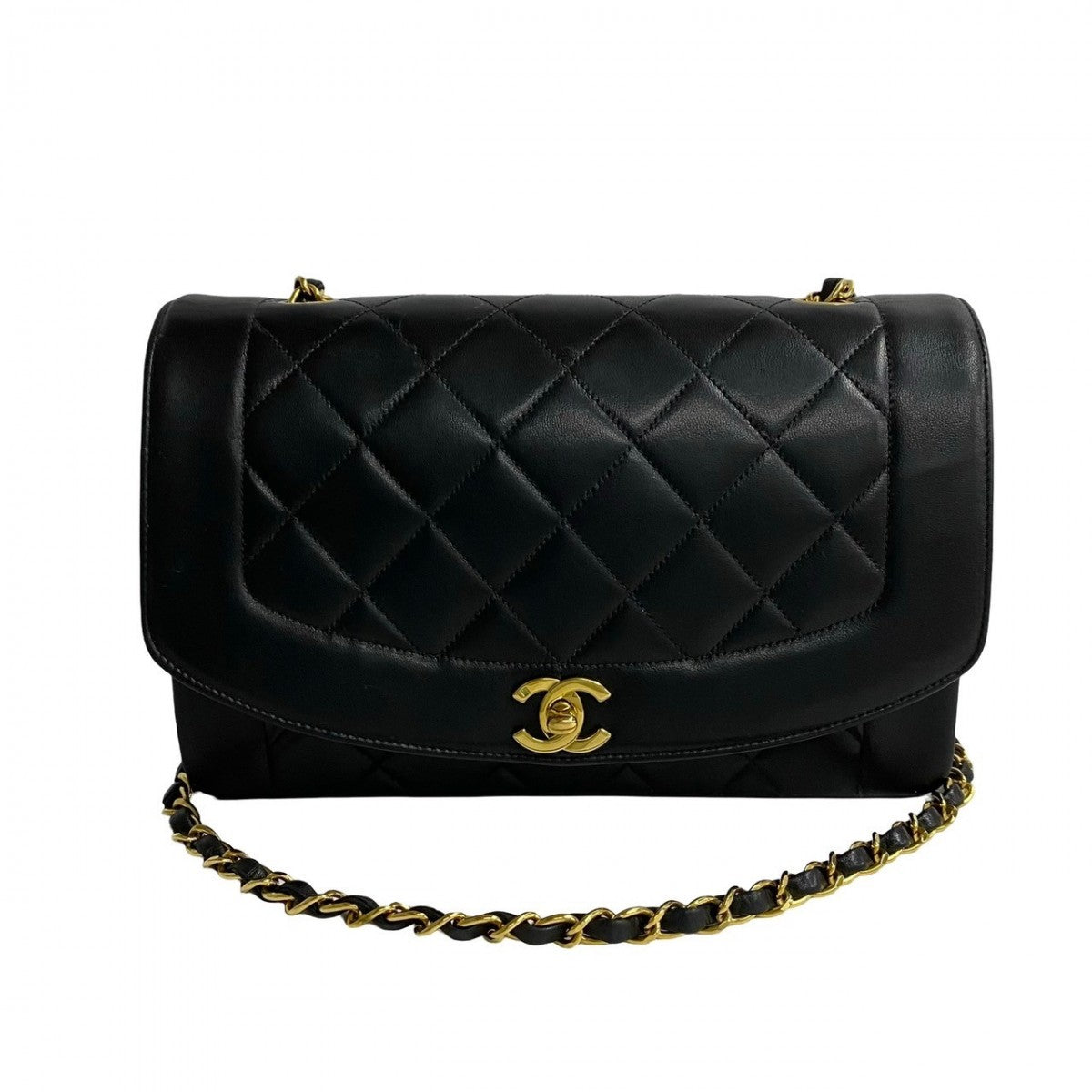 CHANEL Shoulder Bag lambskin black Diana flap