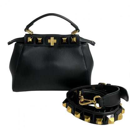FENDI Shoulder Bag 8BN244ï¿½E9DT Calf leather black Gold Edition Studs Mini Peacock Women