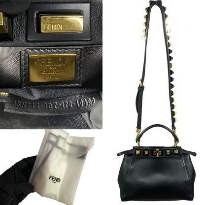 FENDI Shoulder Bag 8BN244ï¿½E9DT Calf leather black Gold Edition Studs Mini Peacock Women