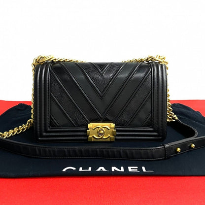 CHANEL Shoulder Bag leather black Boy chanel Women