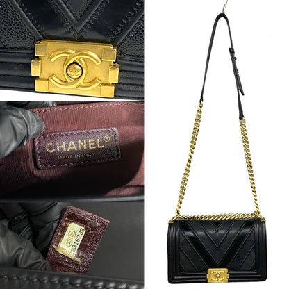 CHANEL Shoulder Bag leather black Boy chanel Women