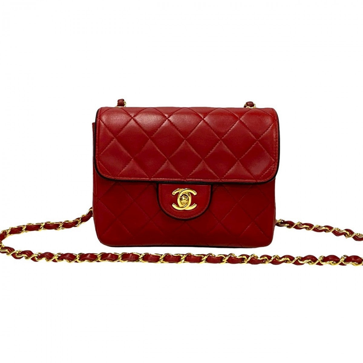 CHANEL Shoulder Bag lambskin Red COCO Mark Matrasse Women